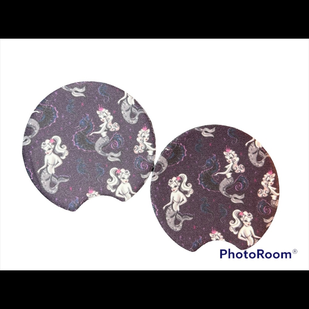 Mermaids Pinups Set Of 2 Car Cup Coasters New